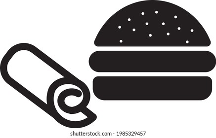 Ilustración del icono del vector de hamburguesa en blanco y negro