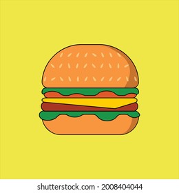 Burger Vector Icon Illustration. Delicious Burger Icon. Simple Burger