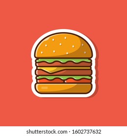 Burger Vector Icon Illustration. Food Stickers Collection. Food Icon Concept White Isolated. Flat Cartoon Style Suitable for Web Landing Page, Banner, Sticker, Background