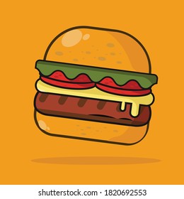 Burger Vector Icon Illustration. Food Stickers Collection. Food Icon Concept White Isolated. Flat Cartoon Style Suitable for Web Landing Page, Banner, Sticker, Background