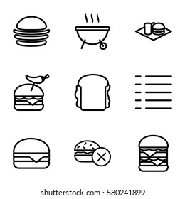 burger vector icons. Set of 9 burger outline icons such as no fast food, burger, sandwich, menu