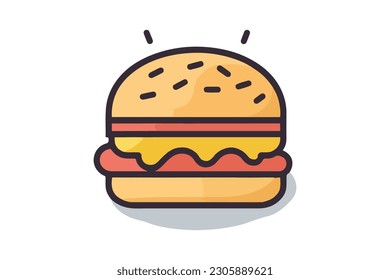 Burger Vector Illustration Cartoon Style Icon - Delicious Fast Food Graphic Element for Menus and Designs, Tasty Cheeseburger in Retro Vintage Style - Graphic Design, Freepik Contributor