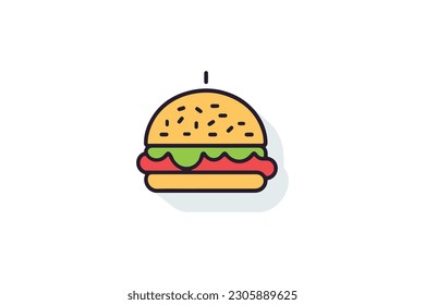 Burger Vector Illustration Cartoon Style Icon - Delicious Fast Food Graphic Element for Menus and Designs, Tasty Cheeseburger in Retro Vintage Style - Graphic Design, Freepik Contributor