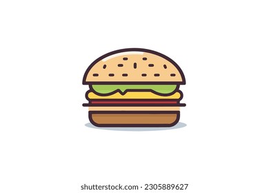 Burger Vector Illustration Cartoon Style Icon - Delicious Fast Food Graphic Element for Menus and Designs, Tasty Cheeseburger in Retro Vintage Style - Graphic Design, Freepik Contributor