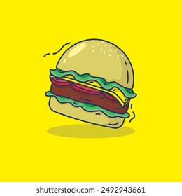 Ilustración vectorial de hamburguesa estilo de dibujos animados.conveniente para el icono, logotipo, etiqueta engomada, arte del Clip, etc
