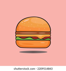 Burger Vector Illustration. vector burger with cheese, meat, salad isolated.