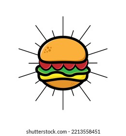 Ilustración vectorial de hamburguesa. Delicioso icono plano de hamburguesa. Diseño del logotipo de comida rápida hamburguesa de signos y símbolos modernos.