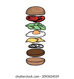 Burger-Vektorgrafik-Design-Element für T-Shirt, Aufkleber, Flyer, Broschüre, Karte, Poster und anderes Design