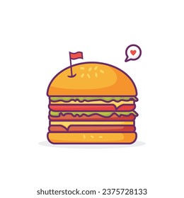 Burger vector illustration designed in minimalist flat cartoon style. Fast food or junk food concept. 