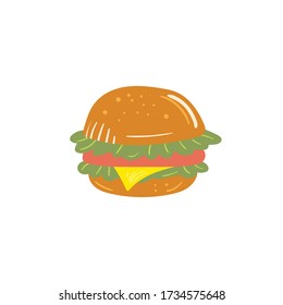 Burger. Ilustración vectorial en estilo doodle. Aislado sobre un fondo blanco. Celebración de fiestas en un pub.