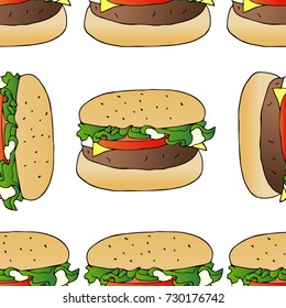 Burger vector illustration. Doodle style. Design icon, print, logo, symbol, decor, textile, paper.