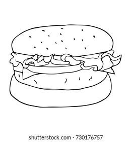 Burger vector illustration. Doodle style. Design icon, print, logo, symbol, decor, textile, paper.