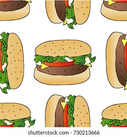 Burger vector illustration. Doodle style. Design icon, print, logo, symbol, decor, textile, paper.