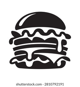 Burger vector illustration, double cheese burger black line art icon isolated on white background