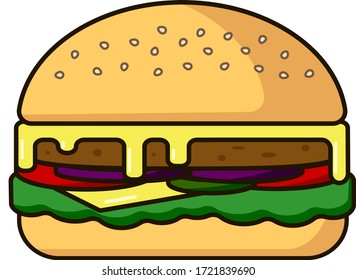 Burger vector illustration. Flat design icon for cafes and restaurants.