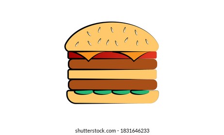 Burger Vector Illustration. Flat design icon for cafes and restaurants.