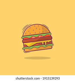 Burger Vector Illustration. Flat design icon for cafes and restaurants.