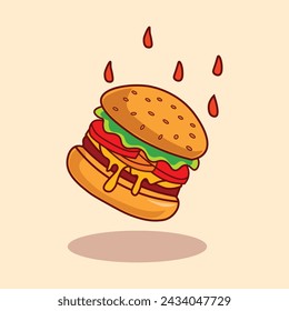 Burger ilustración vectorial. Vector hamburguesa Comida e ilustración