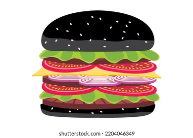 Burger vector illustration. Hamburger isolated. Fast food. Hamburger with meat and cheese vector illustration