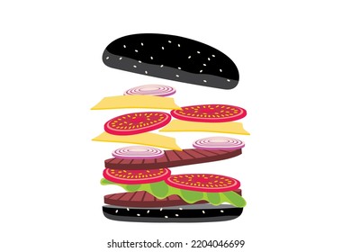 Burger vector illustration. Hamburger isolated. Fast food. Hamburger with meat and cheese vector illustration