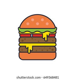 Burger Vector Illustration. Hamburger with thick stroke. 