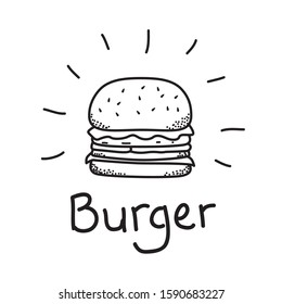Burger vector illustration with hand drawn style isolated on white background. Burger doodle 