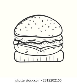 Burger vector illustration. Burger hand drawn outline design