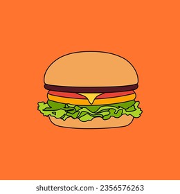 Burger vector illustration on orange background
