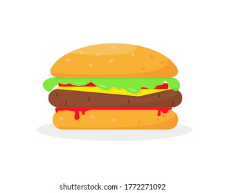 Burger vector illustration on white background. Hamburger icon. Fast food concept.