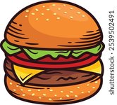 Burger vector illustration, outline, silhouette on white background hamburger icon Burger Cartoon Icon of Colorful Tasty Burger Vector Realistic Hamburger Fast Food 