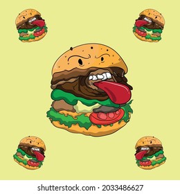 Burger vector illustration with scary burger monster concept