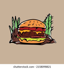 burger vector illustration is suitable for t-shirt branding, advertising and other uses