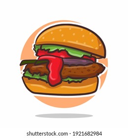 Burger Vector Illustration Tomato Vegetables and Meat Slices With Cheese Culinary Drawing Fastfood With Sauce 