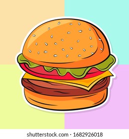 Burger vector illustration. Vector burger in vibrant colors. Food illustration. 