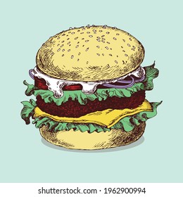 Burger Vector Isolated Doodle Illustration