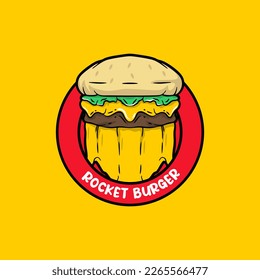 Burger Vector Logo Concept, Rocket Burger Hand Drawn Logo Design