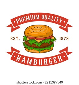 Burger vector logo design. burger with salad, meat, cheese in isolation Perfect for burger business, restaurant and cafe menus.