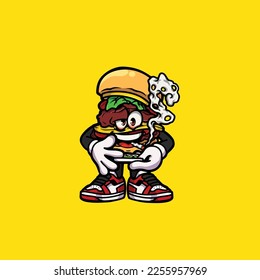 caricatura de algas nug humeantes y de juntas de vectores de hamburguesa