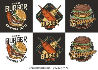 Burger vector set for logo of fast food. American food or hamburger collection for restaurant or cafe.