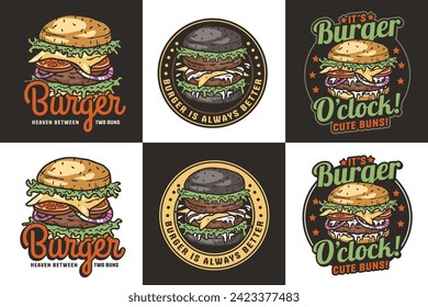 Burger vector set for logo of fast food. American food or hamburger collection for restaurant or cafe.