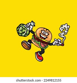caricatura de nug weed vectorial burger ahumado
