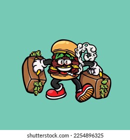 burger vector smoking joint hold nug weed cartoon