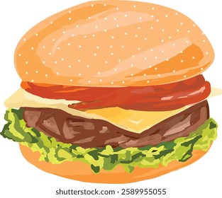 Burger Vector with tomato and cheese.