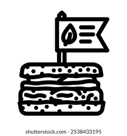 Icono de línea de comida vegana de hamburguesa. Vector de comida vegana de hamburguesa. Ilustración negra de contorno aislado