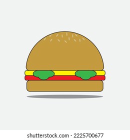 burger with vegetable cheese and fresh meat, vector logo icon