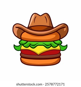 burger vektor ilustration.Burger logo wearing a cowboy hat

￼


