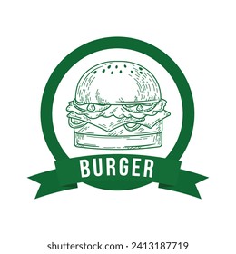 Burger vintage logo hand drawn dual tone color classic retro isolated solid color