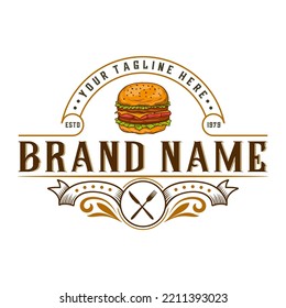 burger vintage logo. for your sticker design, menu, website, promotional items