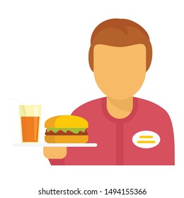 Burger waiter icon. Flat illustration of burger waiter vector icon for web design