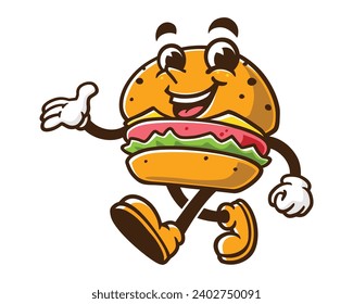 Burger is walking cartoon mascot illustration character vector clip art